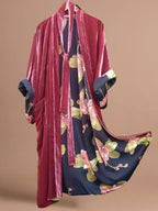Satin Floral Cardigan Pyjama Set Waist Belt