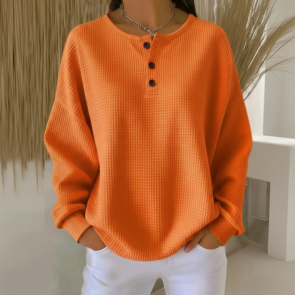 Waffle Knit Jumper Textured Round Neck Long Sleeve Relaxed