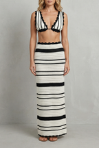 Striped Knit Women’s Open Sleeveless Crochet Set