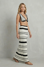 Striped Knit Women’s Open Sleeveless Crochet Set