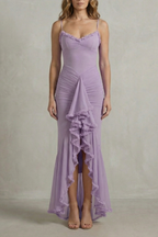 Sweetheart Neckline Ruffle Sleeveless High Low Maxi Dress