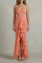 Sweetheart Neckline Ruffle Sleeveless High Low Maxi Dress