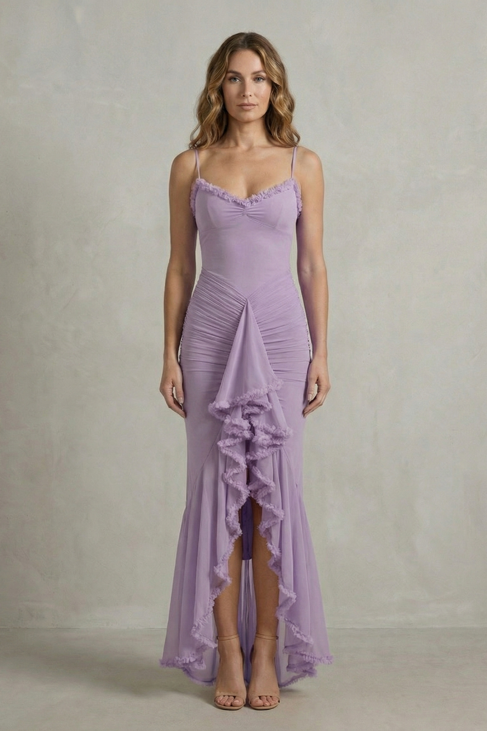 Sweetheart Neckline Ruffle Sleeveless High Low Maxi Dress