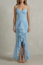Sweetheart Neckline Ruffle Sleeveless High Low Maxi Dress