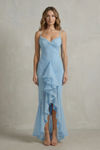 Sweetheart Neckline Ruffle Sleeveless High Low Maxi Dress