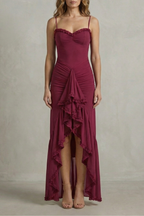 Sweetheart Neckline Ruffle Sleeveless High Low Maxi Dress