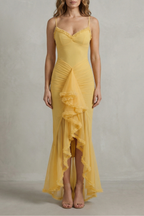 Sweetheart Neckline Ruffle Sleeveless High Low Maxi Dress