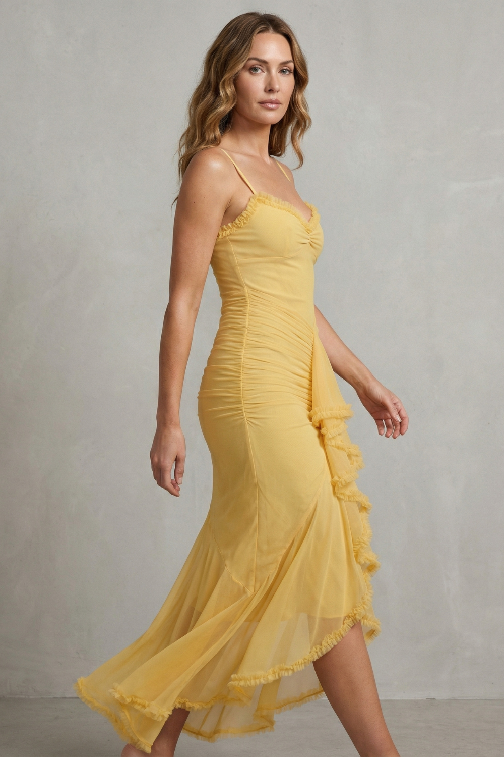 Sweetheart Neckline Ruffle Sleeveless High Low Maxi Dress