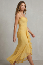 Sweetheart Neckline Ruffle Sleeveless High Low Maxi Dress