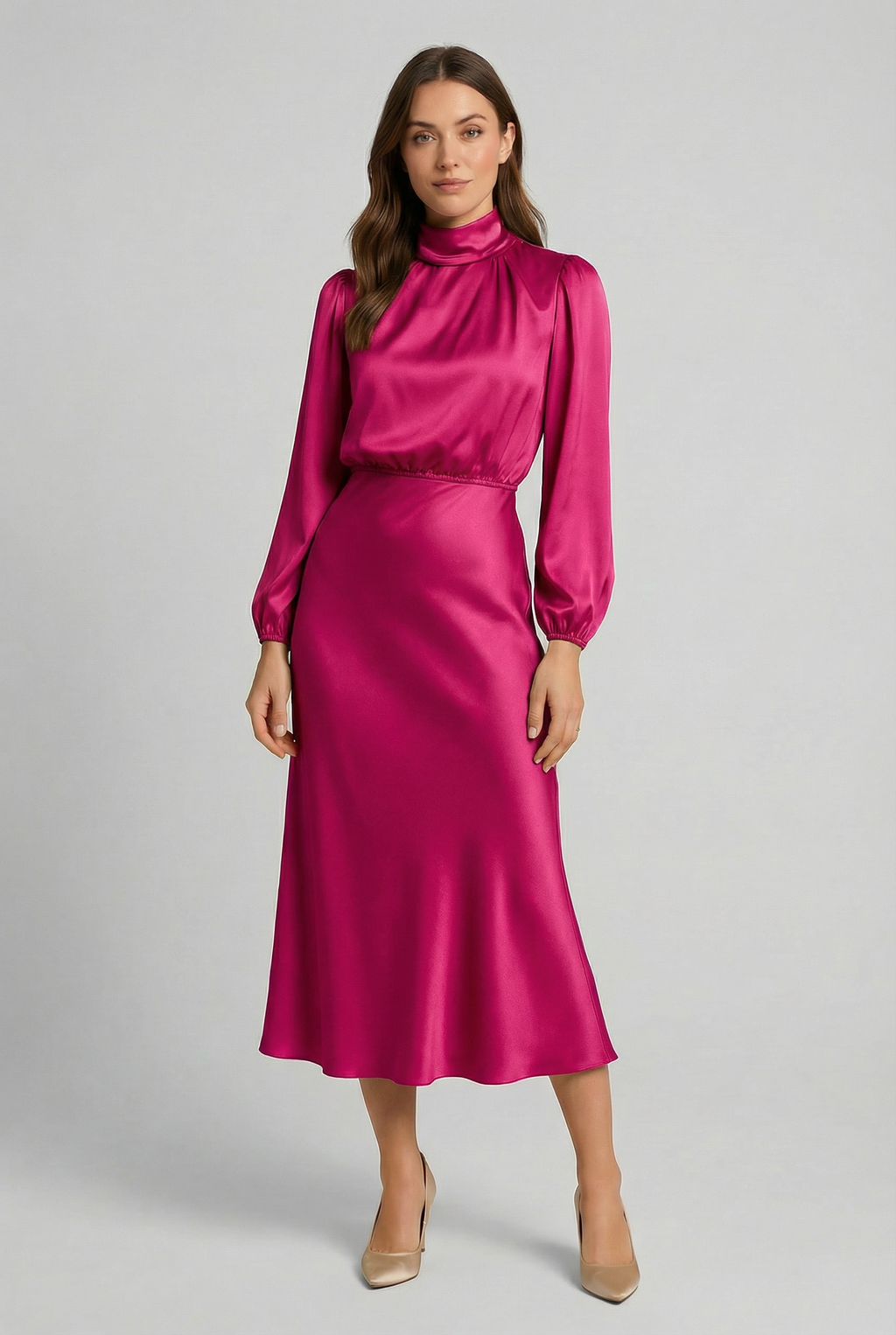 Satin Midi Dress High Waist Occasion