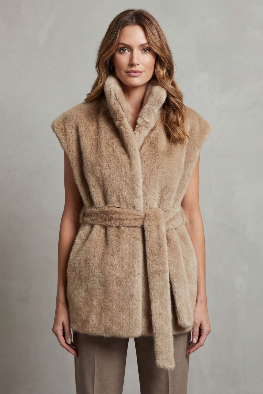 Stand Collar Sleeveless Fur Longline Gilet