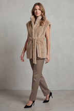 Stand Collar Sleeveless Fur Longline Gilet