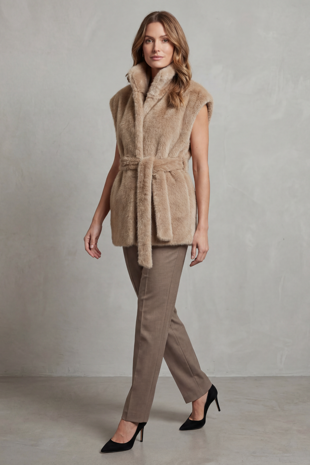 Stand Collar Sleeveless Fur Longline Gilet