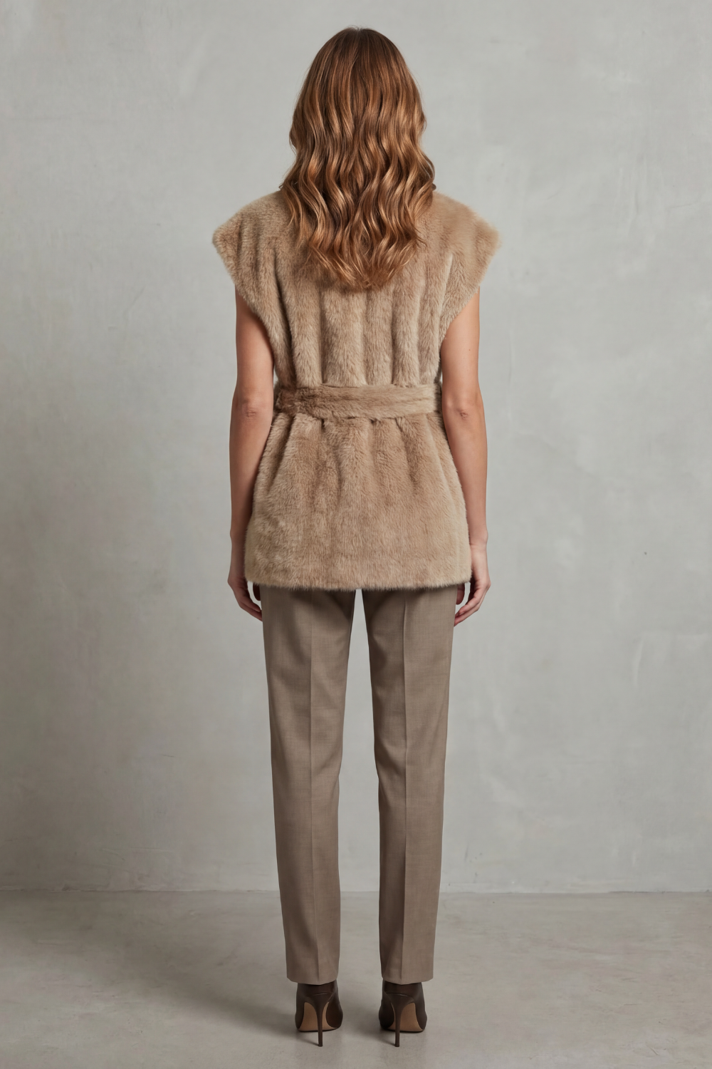 Stand Collar Sleeveless Fur Longline Gilet
