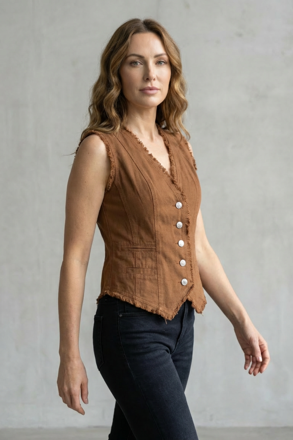 V Neck Denim Western-Inspired Statement Piece