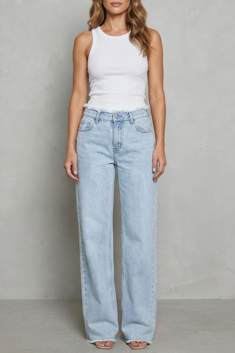 Floor Length High-Waist Wide-Leg Jeans