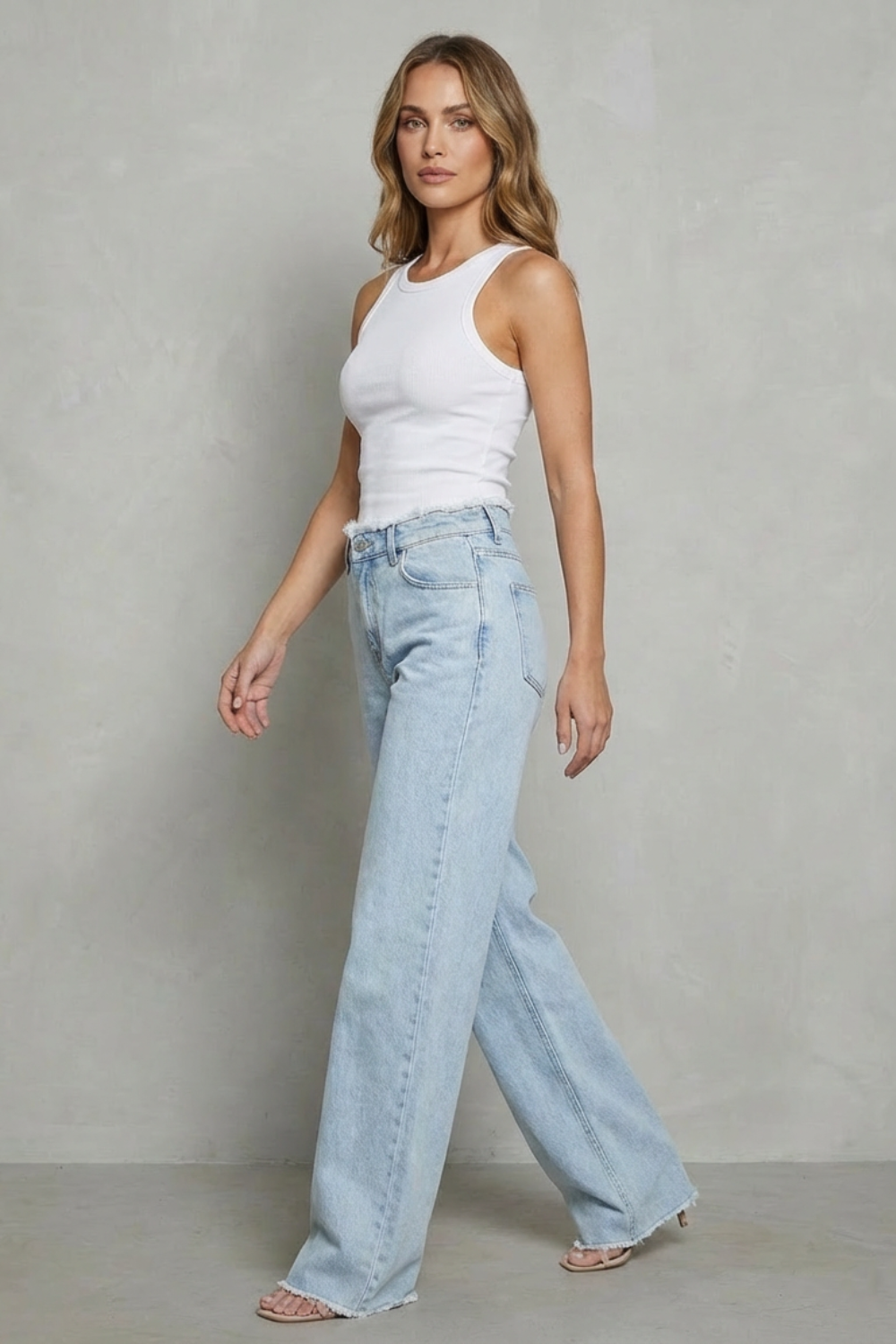 Floor Length High-Waist Wide-Leg Jeans