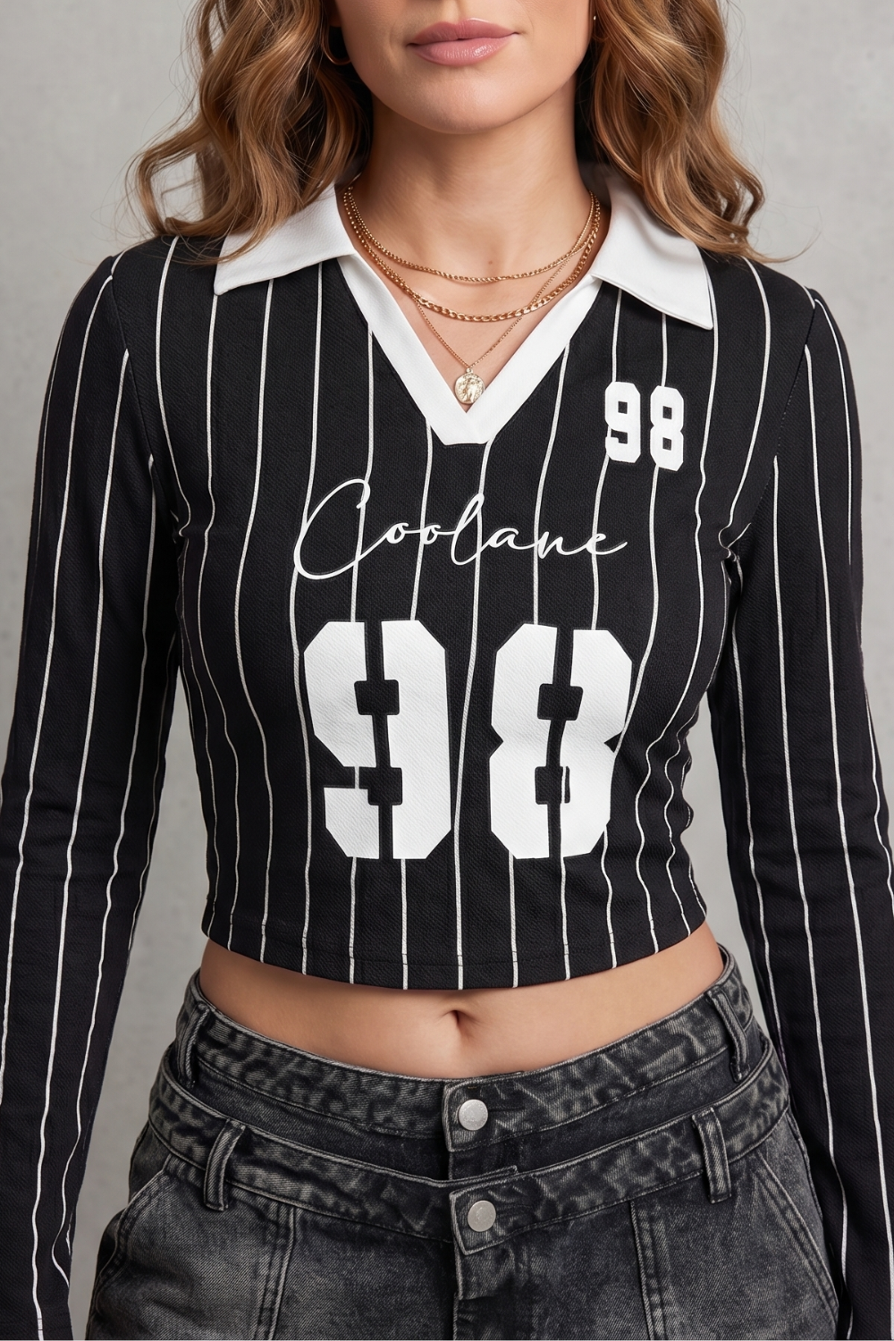 Rivellea – Striped graphic detail – Cropped long sleeve top