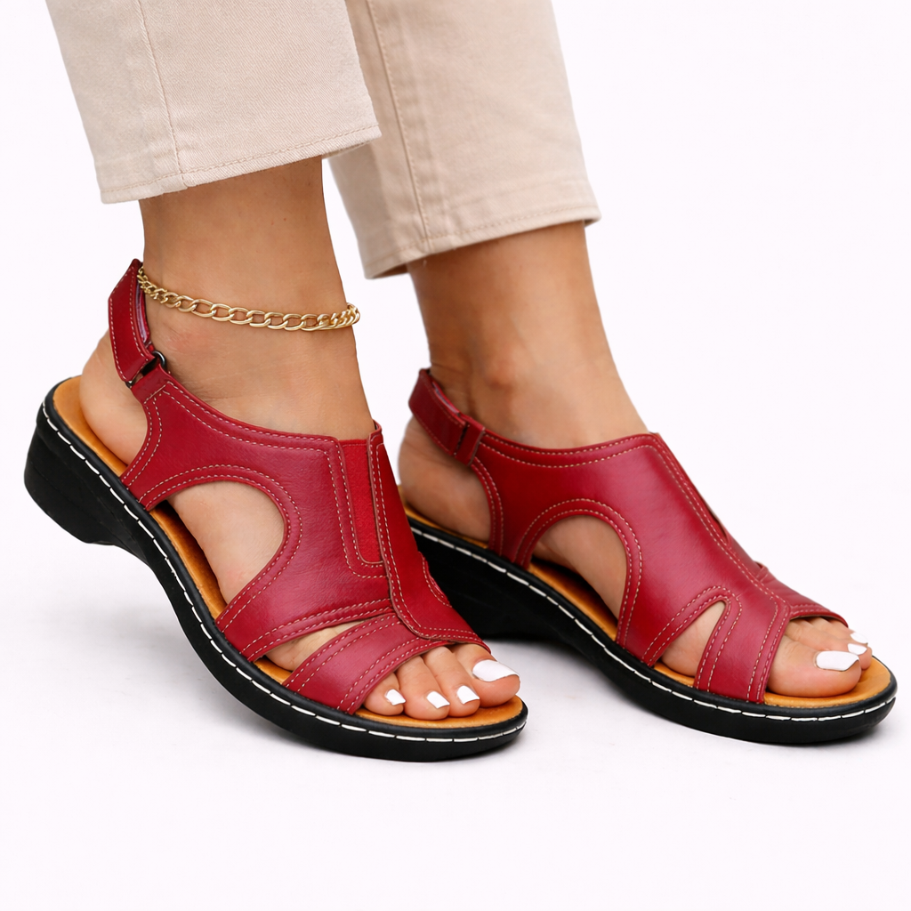 Leather Flat Sandals with Gold Ankle Strap Everyday Comfort
