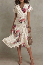 Floral Satin Midi Dress