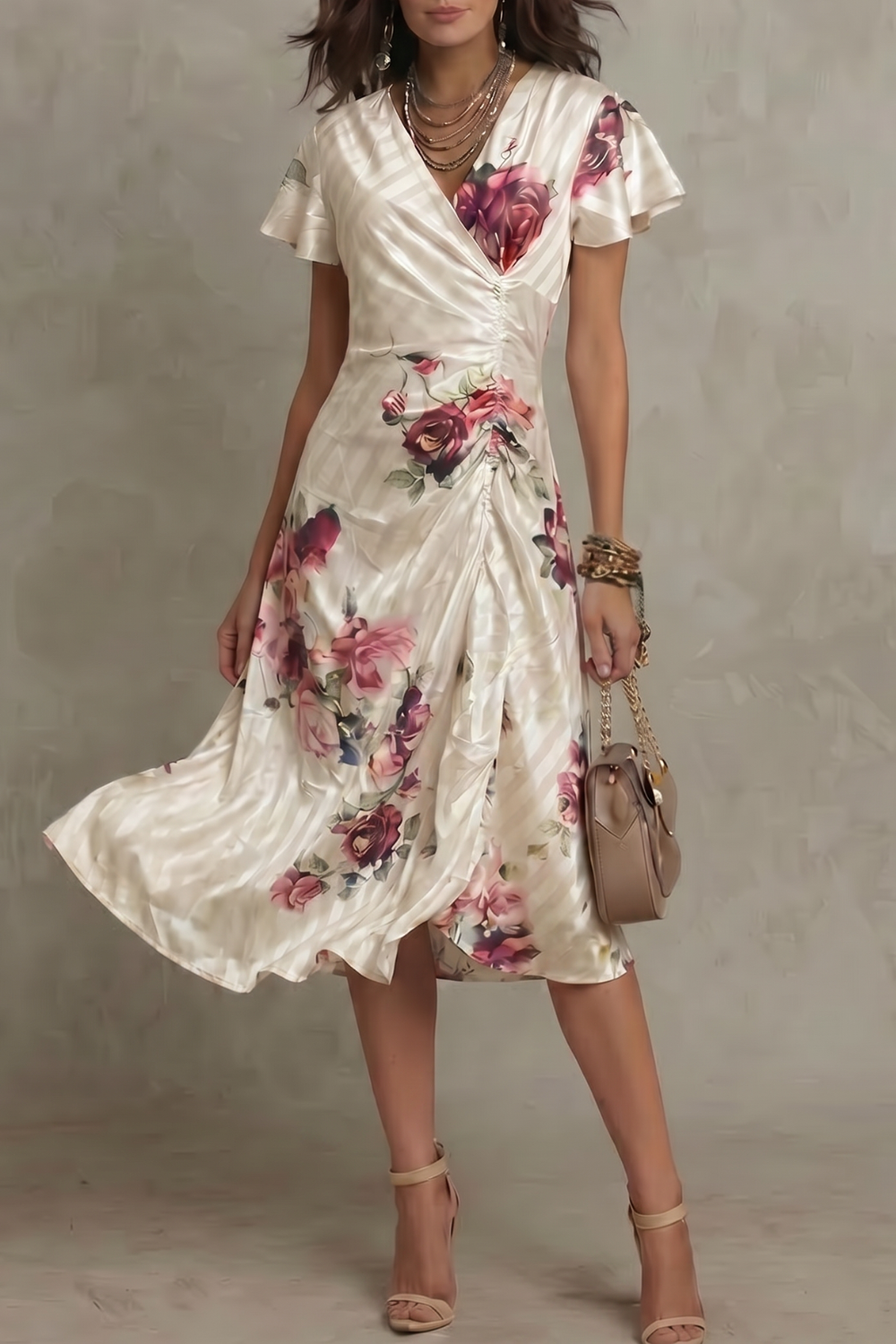 Floral Satin Midi Dress