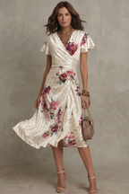 Floral Satin Midi Dress