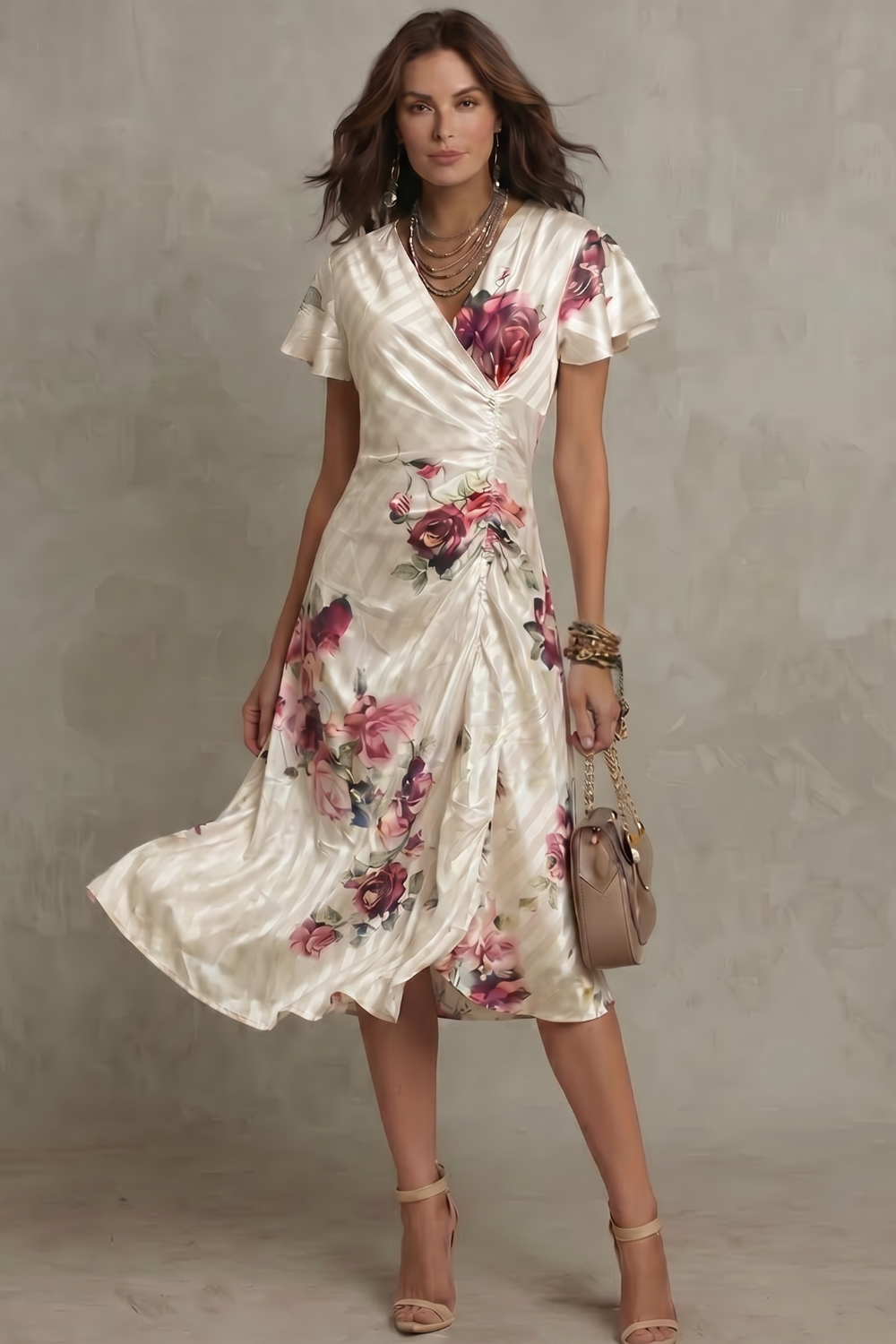 Floral Satin Midi Dress