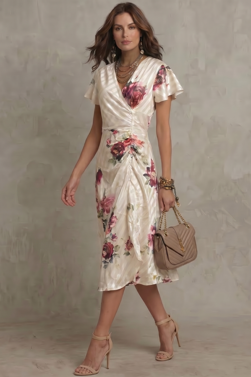 Floral Satin Midi Dress