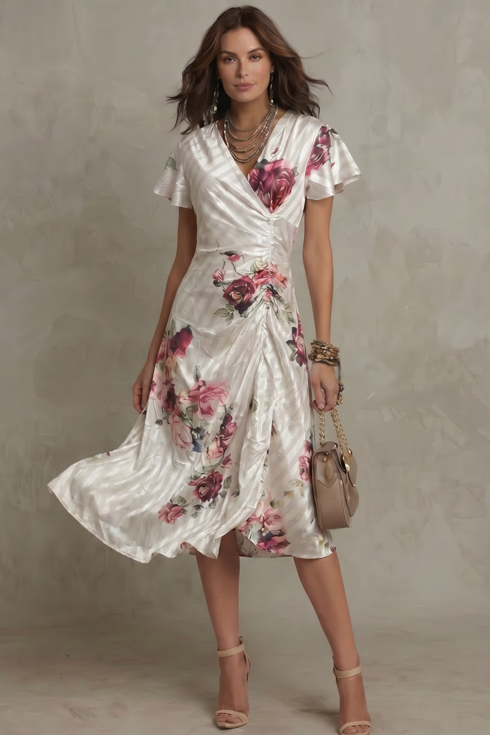 Floral Satin Midi Dress
