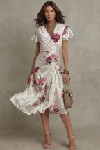Floral Satin Midi Dress