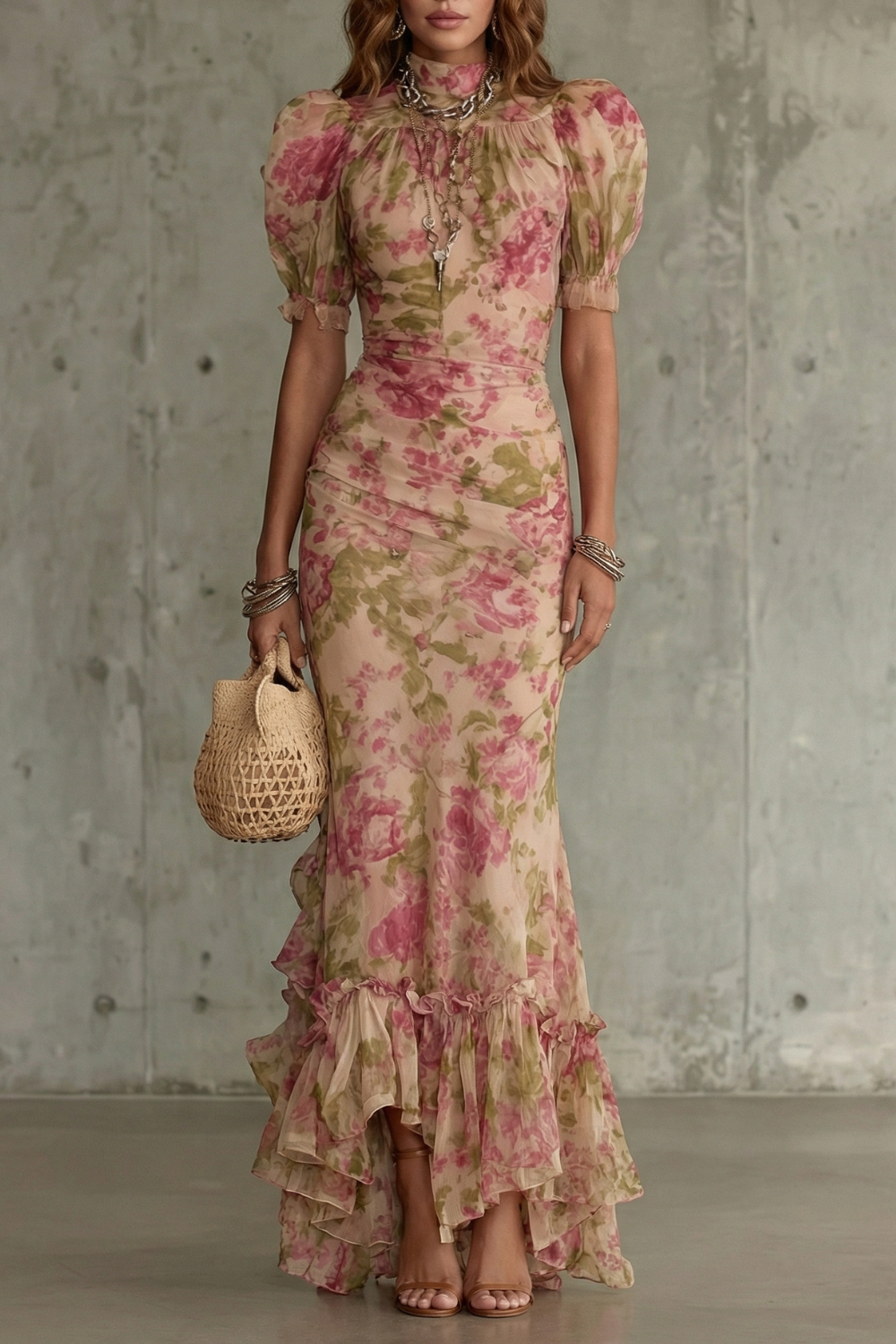 Floral High Neck Maxi Dress