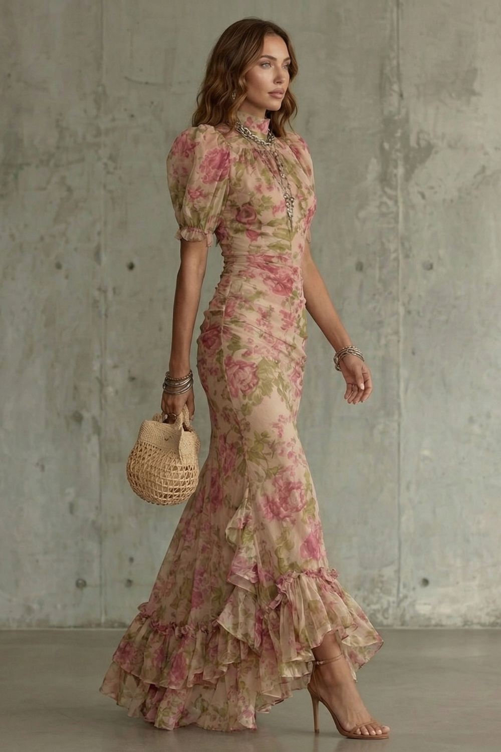 Floral High Neck Maxi Dress