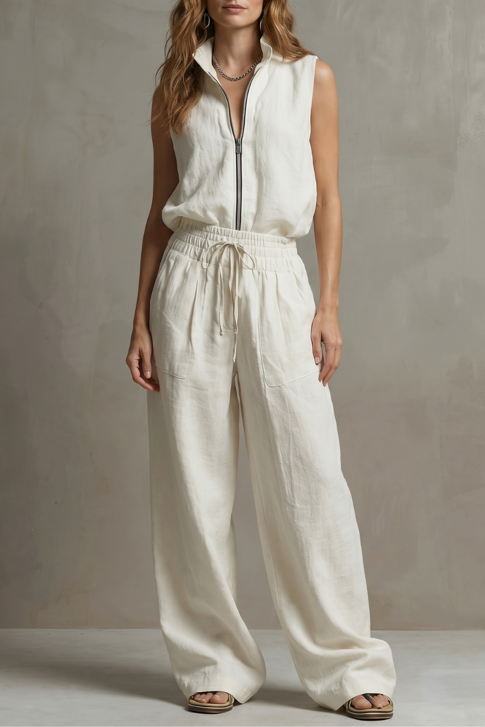 Roselune – Relaxed zip-front elegance – Trouser set