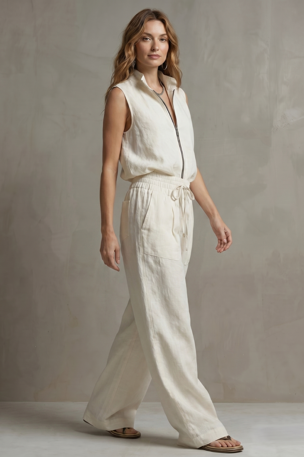 Roselune – Relaxed zip-front elegance – Trouser set