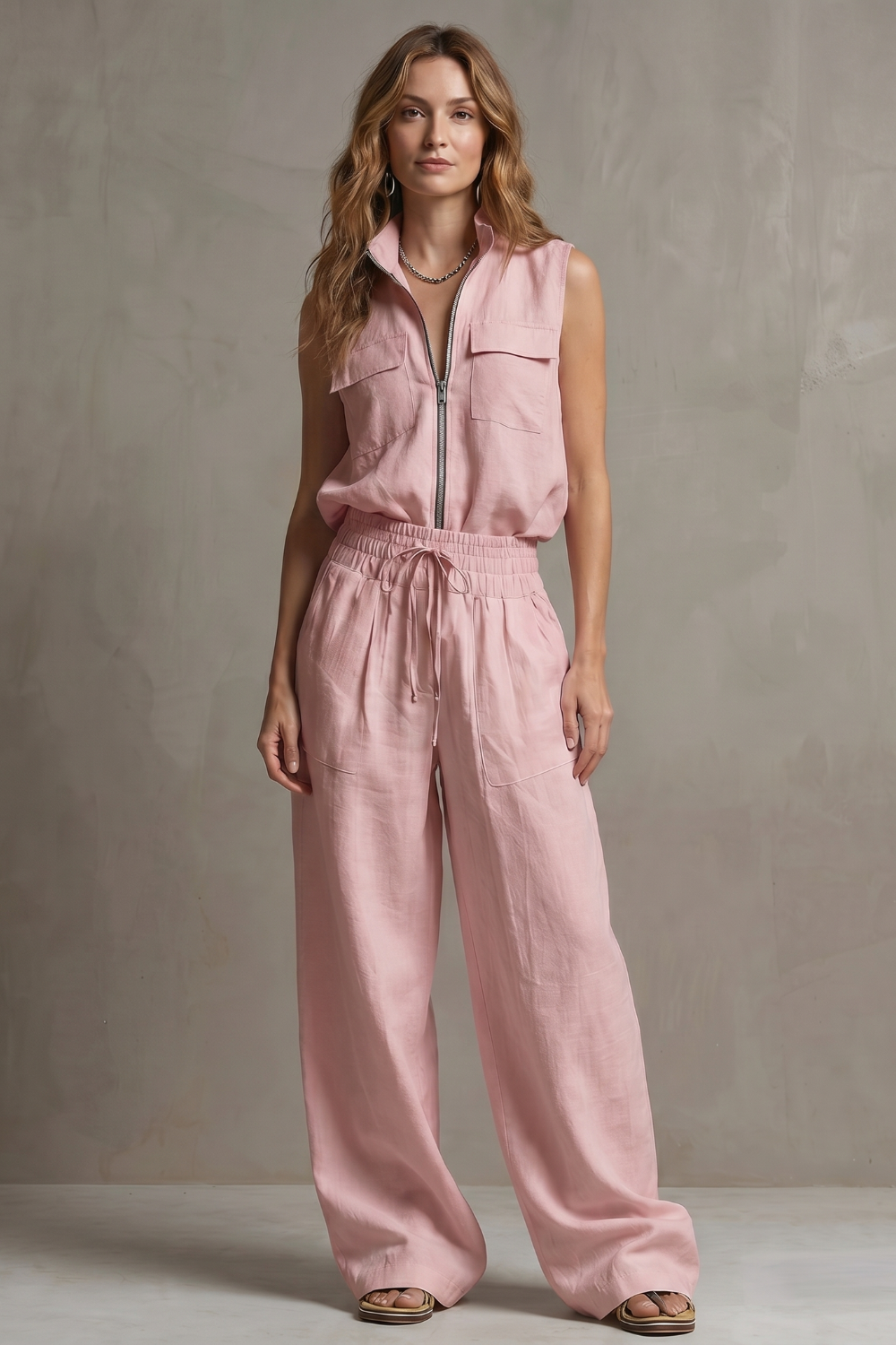 Roselune – Relaxed zip-front elegance – Trouser set