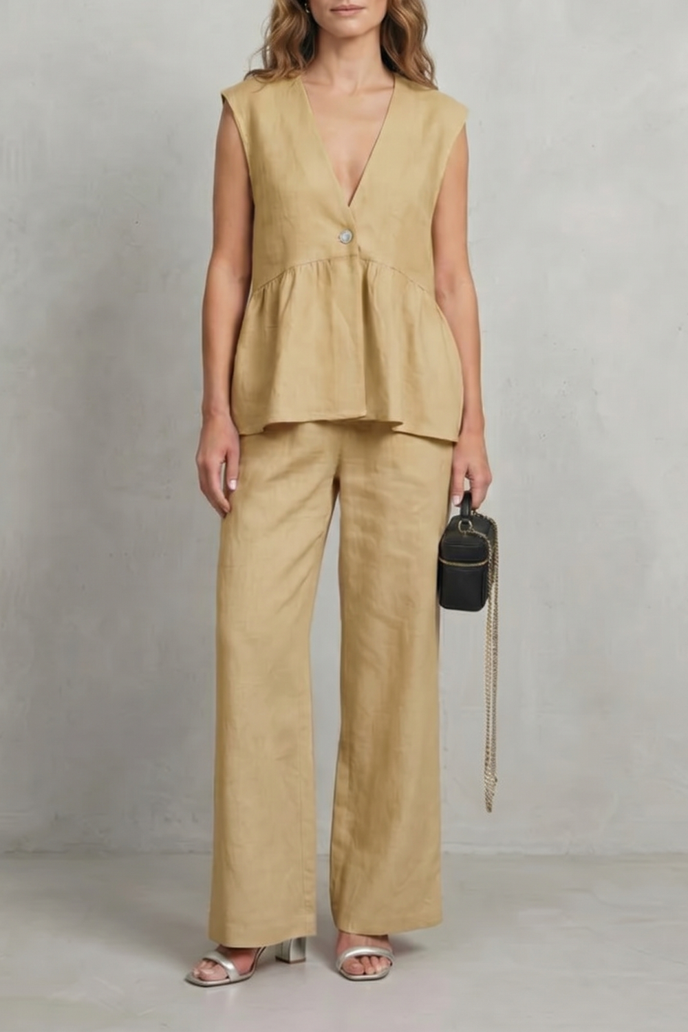V Neck Sleeveless Top And Trouser Set