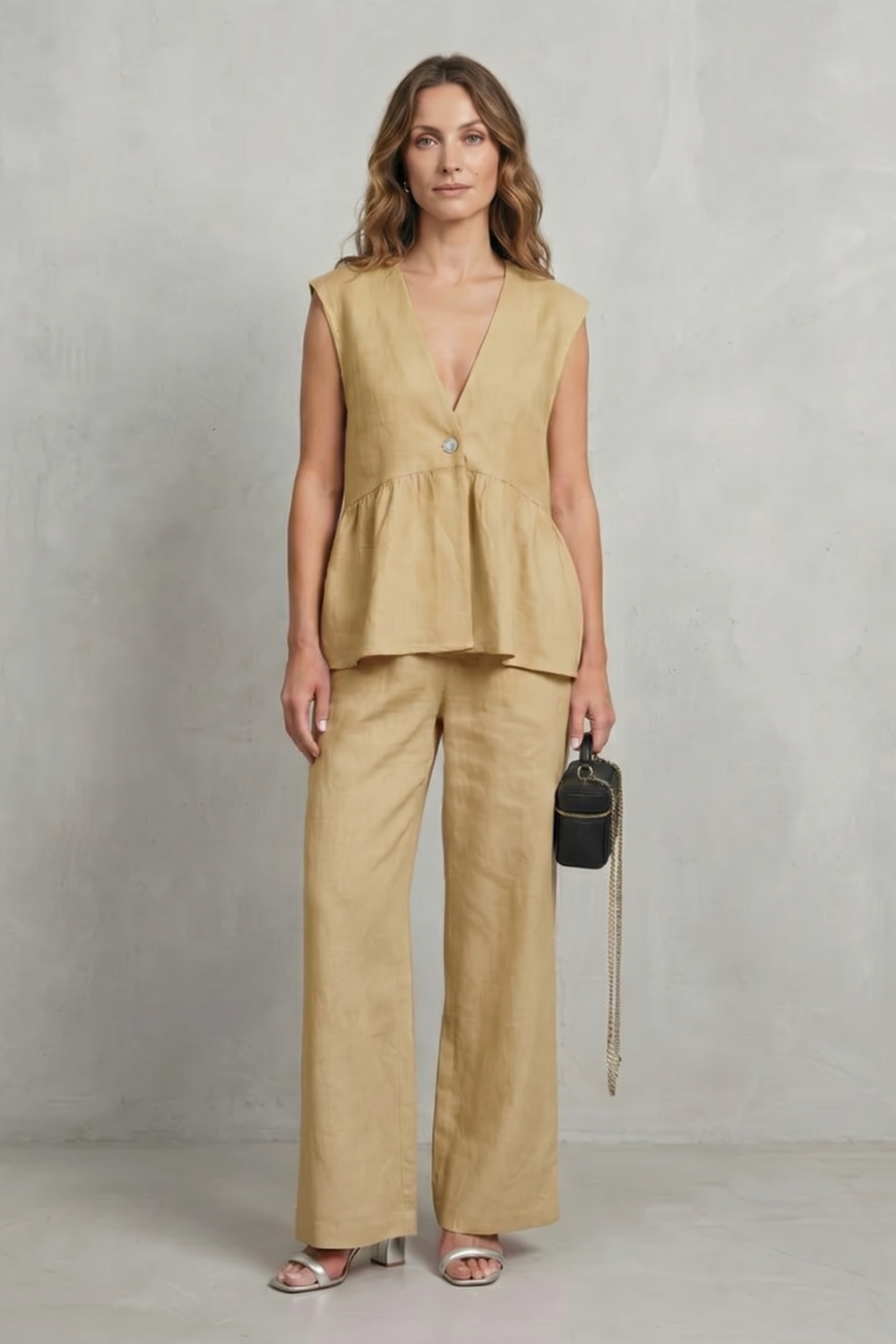 V Neck Sleeveless Top And Trouser Set