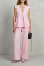 V Neck Sleeveless Top And Trouser Set