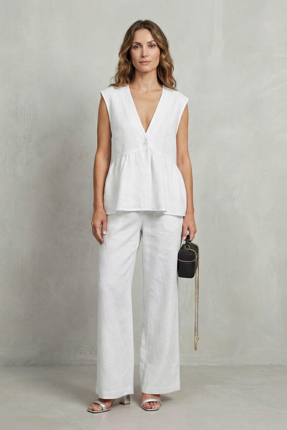 V Neck Sleeveless Top And Trouser Set