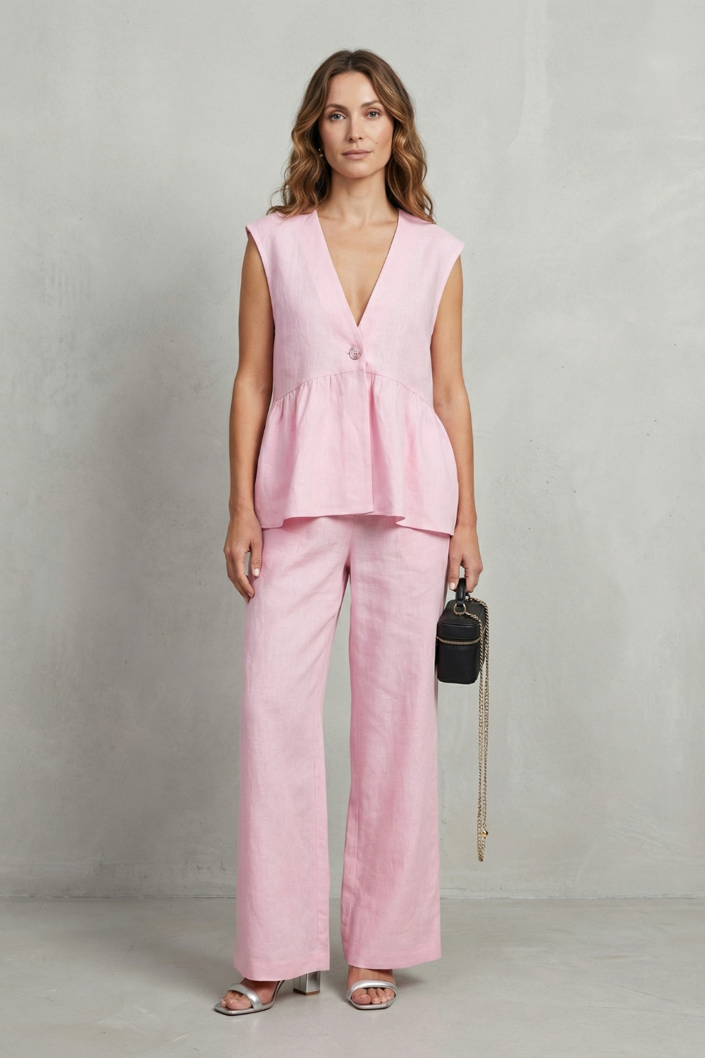 V Neck Sleeveless Top And Trouser Set