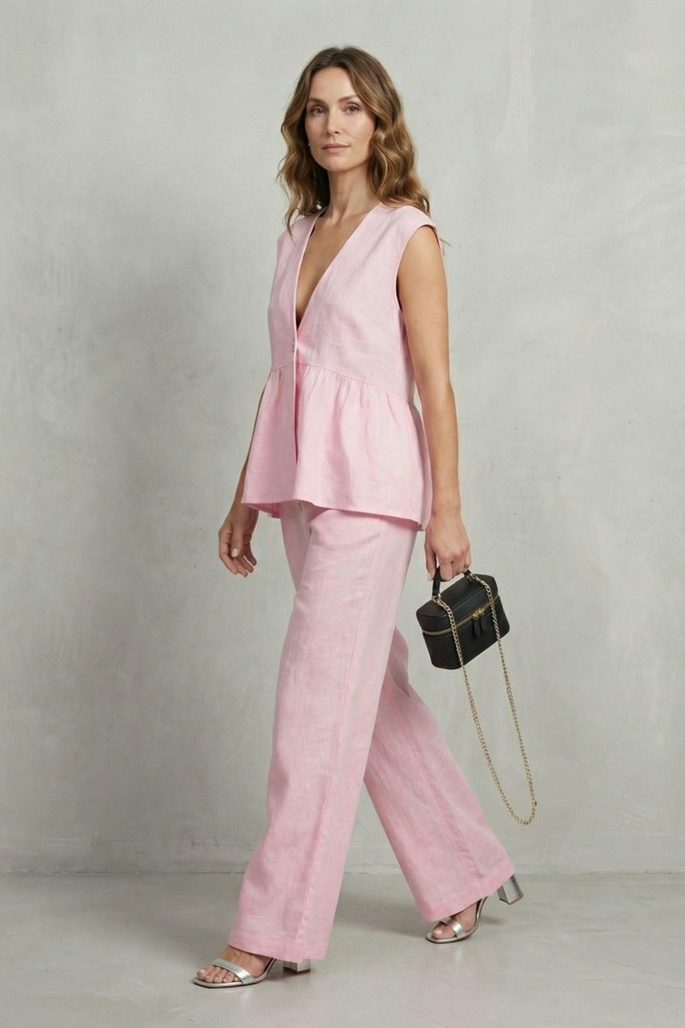 V Neck Sleeveless Top And Trouser Set