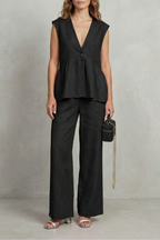V Neck Sleeveless Top And Trouser Set