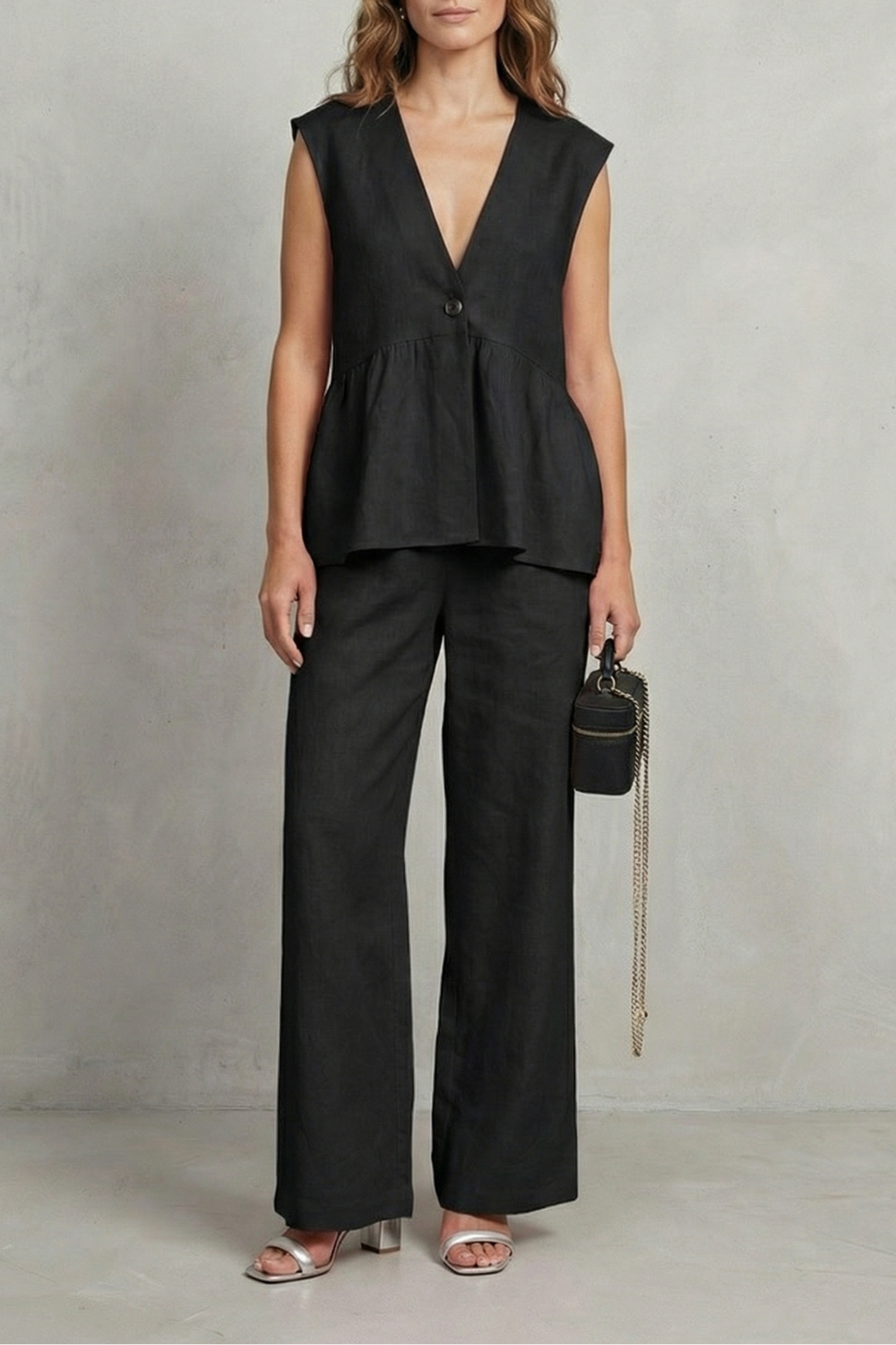 V Neck Sleeveless Top And Trouser Set