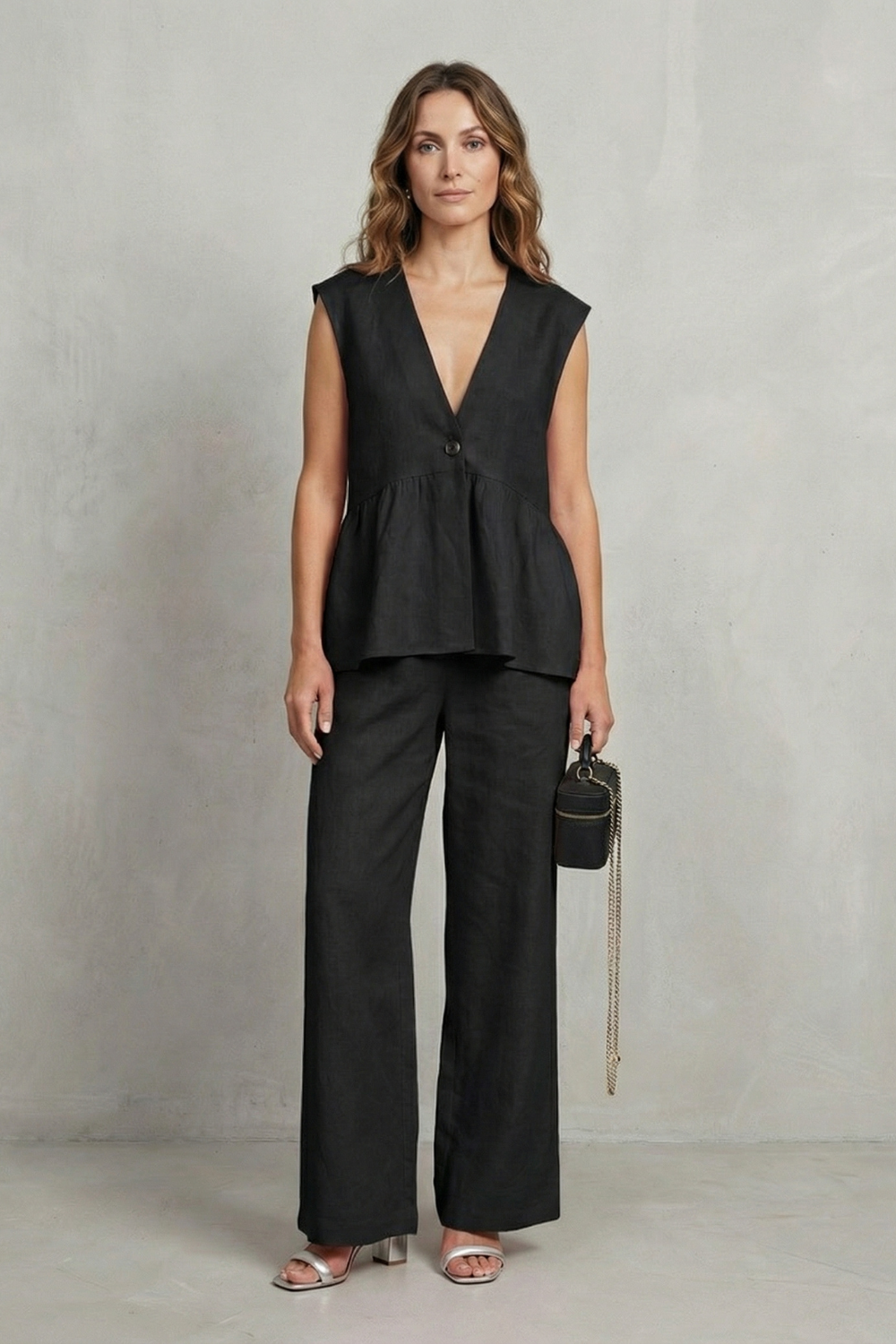 V Neck Sleeveless Top And Trouser Set