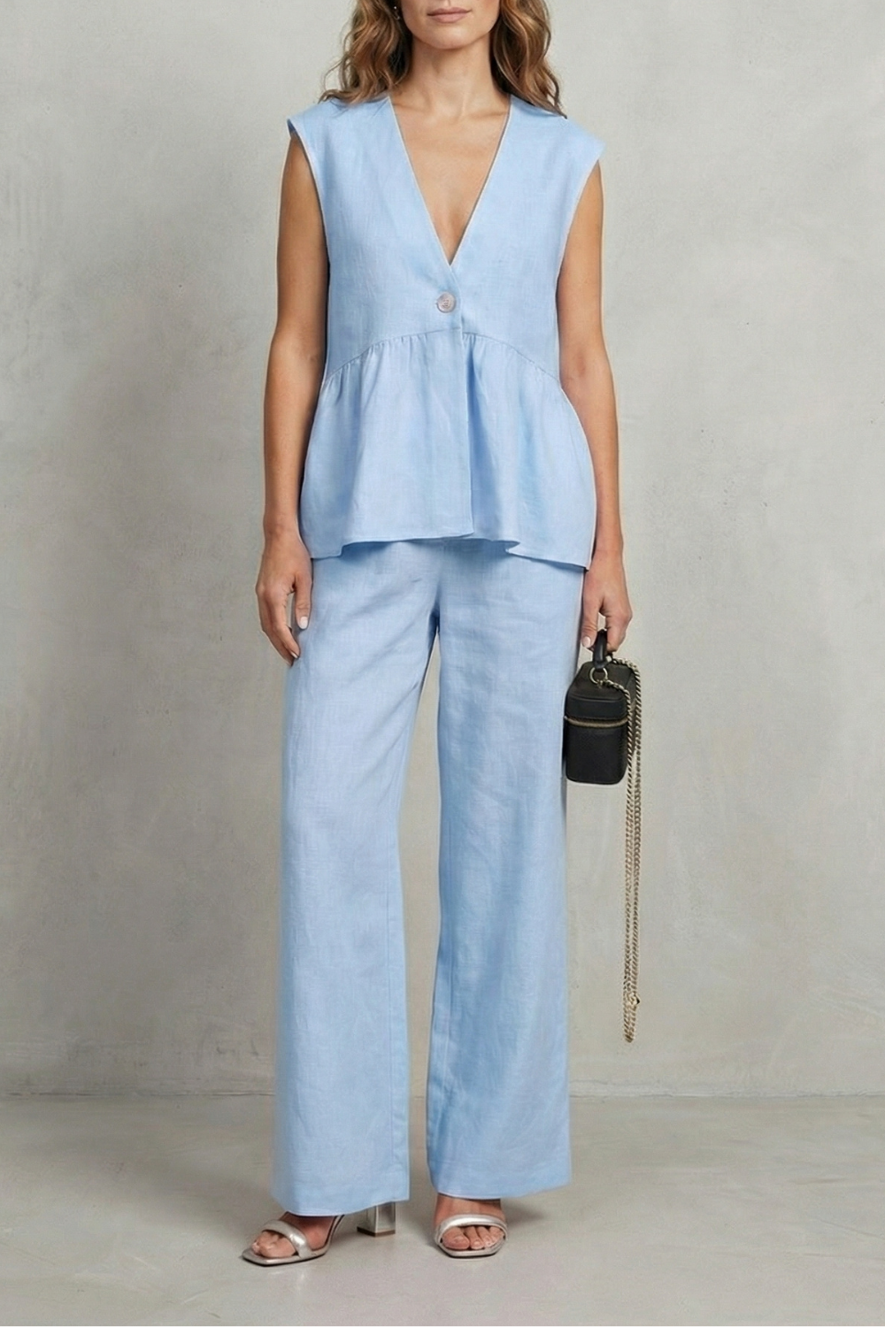 V Neck Sleeveless Top And Trouser Set