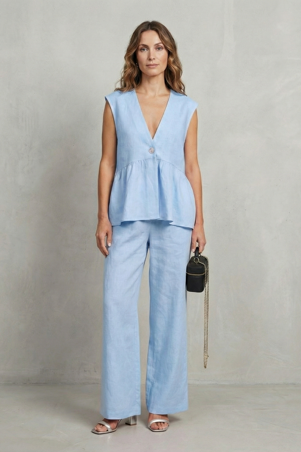 V Neck Sleeveless Top And Trouser Set