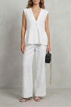 V Neck Sleeveless Top And Trouser Set