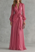 V Neck Chiffon Maxi Dress