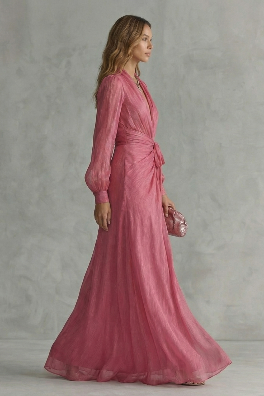 V Neck Chiffon Maxi Dress