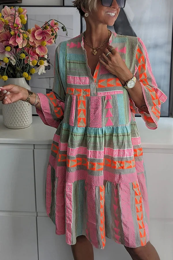 Boho Tiered Swing Midi Dress Flowy Layered Summer